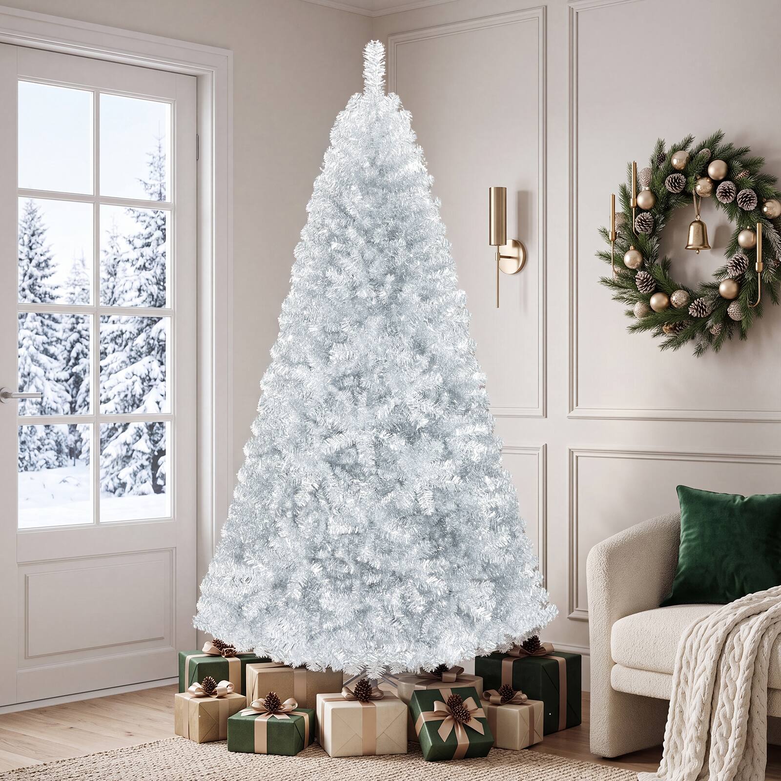 Alt View 4. Costway - 7.5 FT Artificial Christmas Tree Hinged Unlit Xmas Tree Silver - Silver.