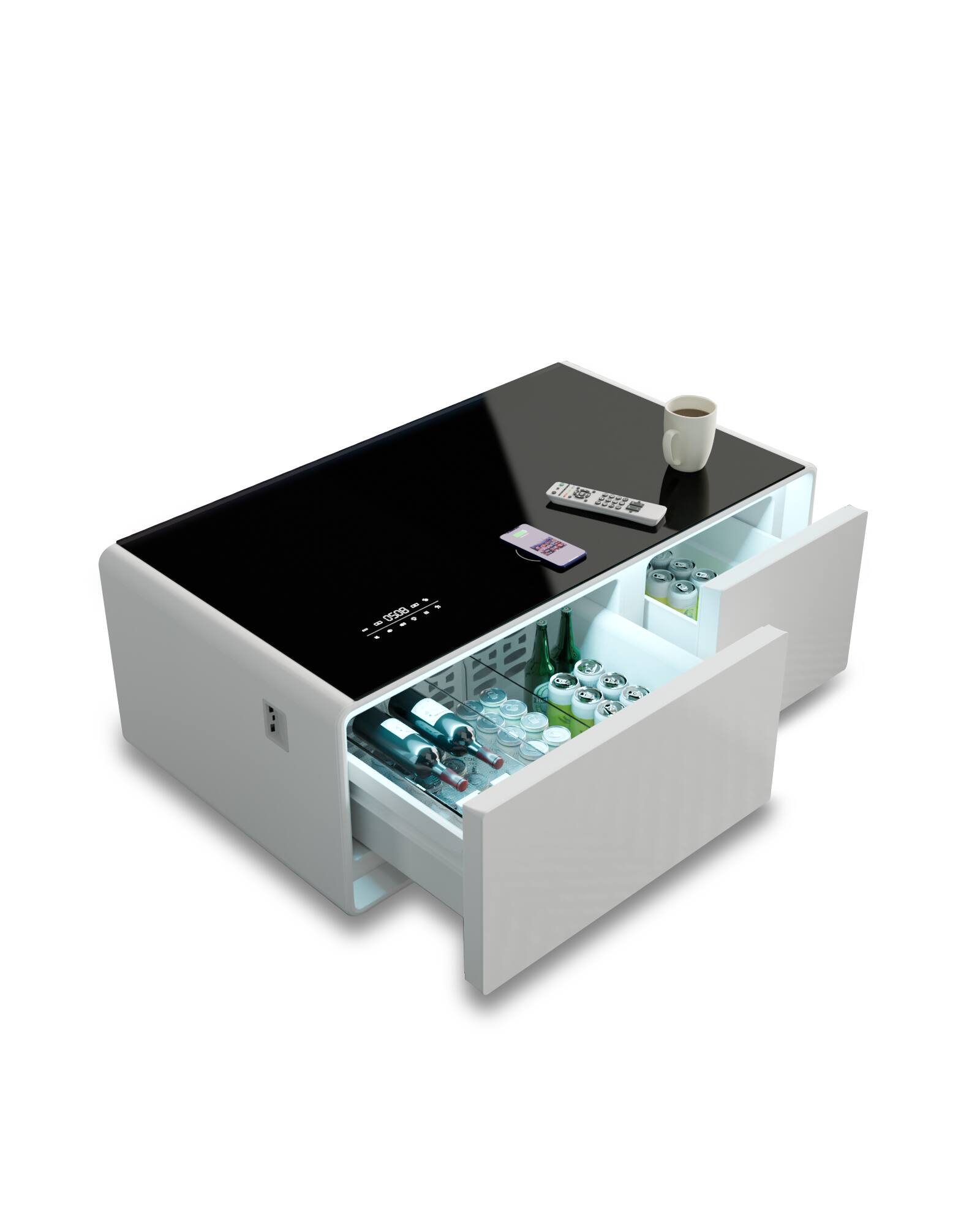 Livtab - Smart Coffee Table with Refrigerated Drawers, Wireless Charging, Bluetooth Speaker, Ideal for Modern Living Spaces - White