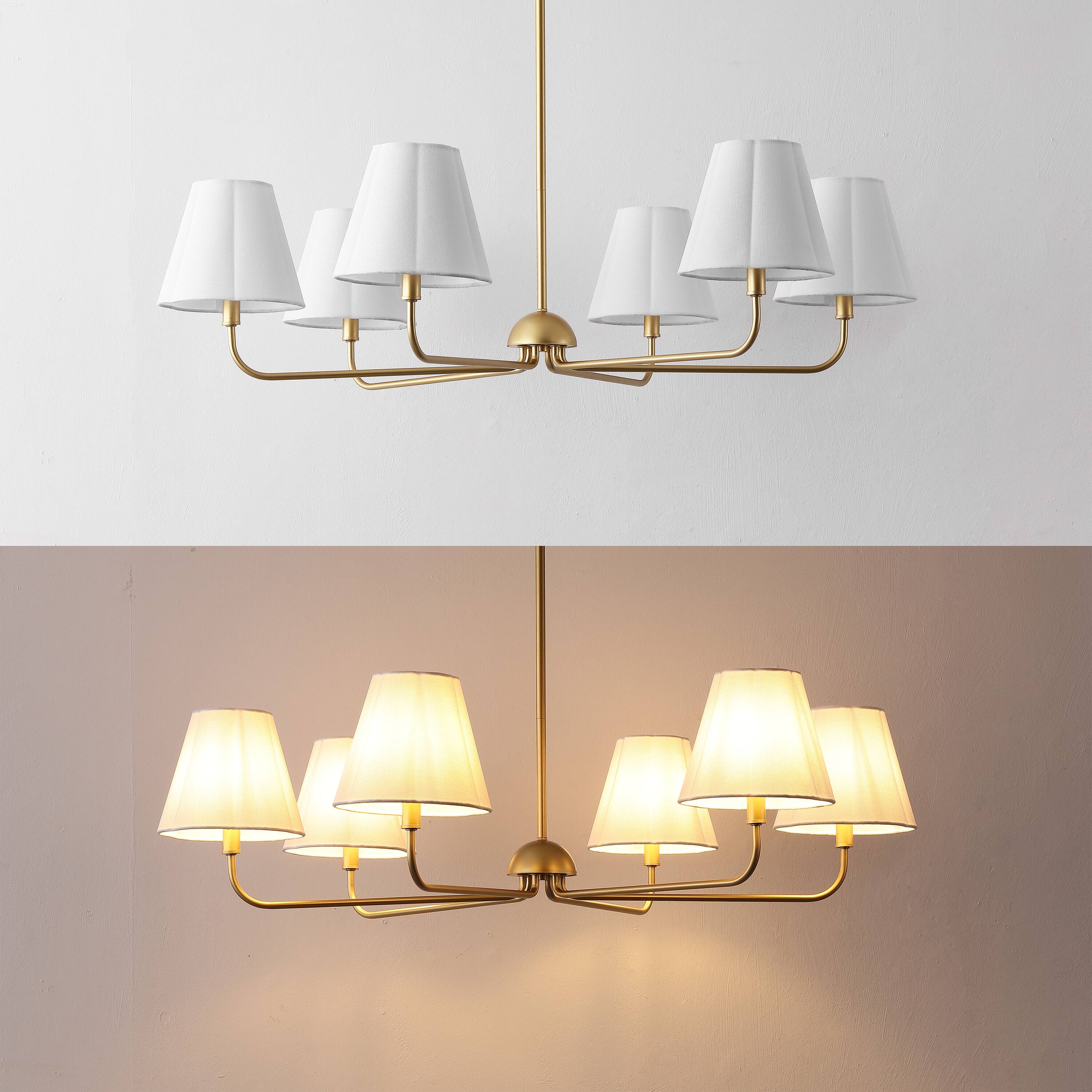 Alt View 3. Jonathan Y - Pauline 38" 6-Light Coastal Contemporary Adjustable Swooping Arm Candle-Style Metal LED Chandelier, White/Gold - Gold Painting/White.