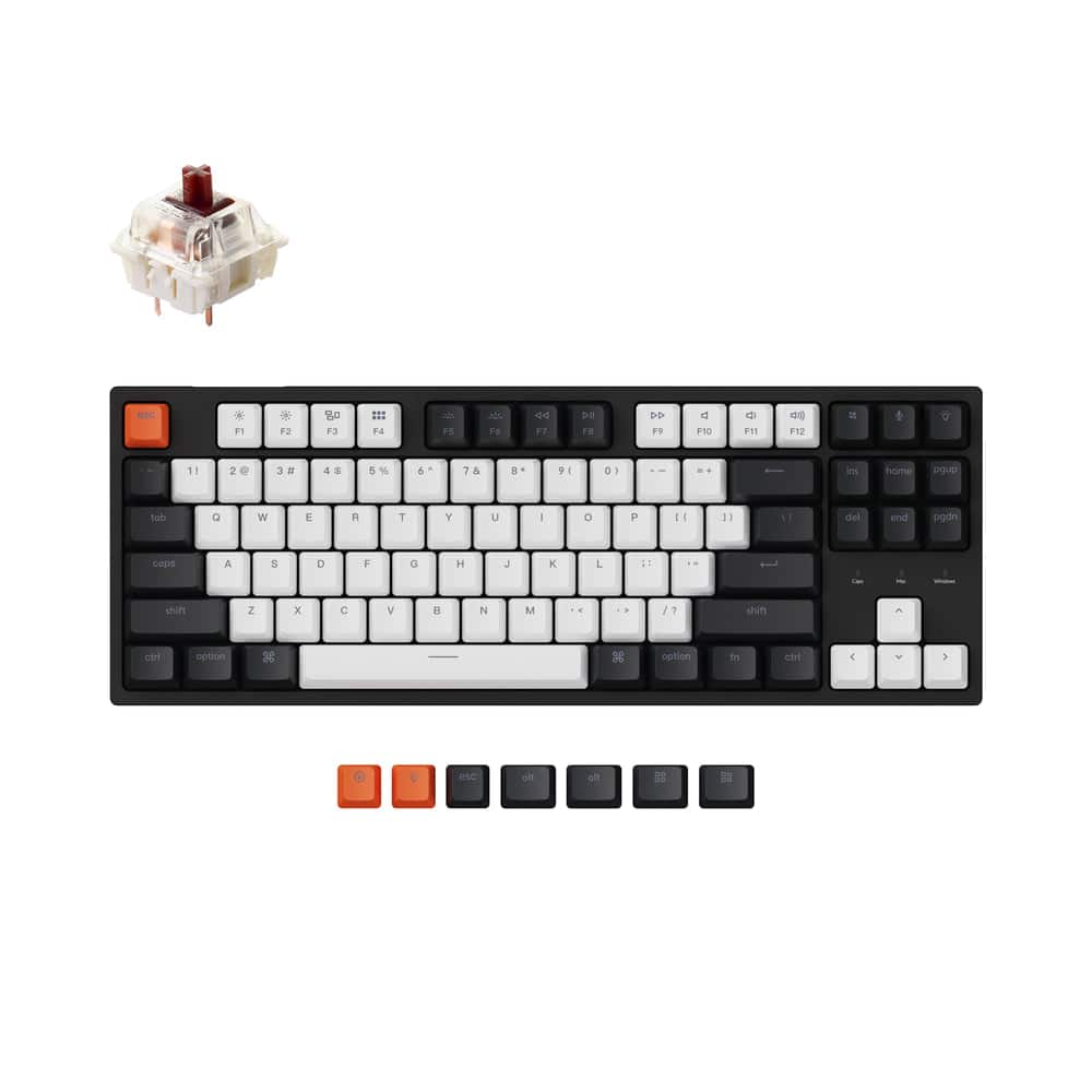 Keychron - C1 TKL Wired Mechanical Keyboard with White Backlight and Brown Switch - Black