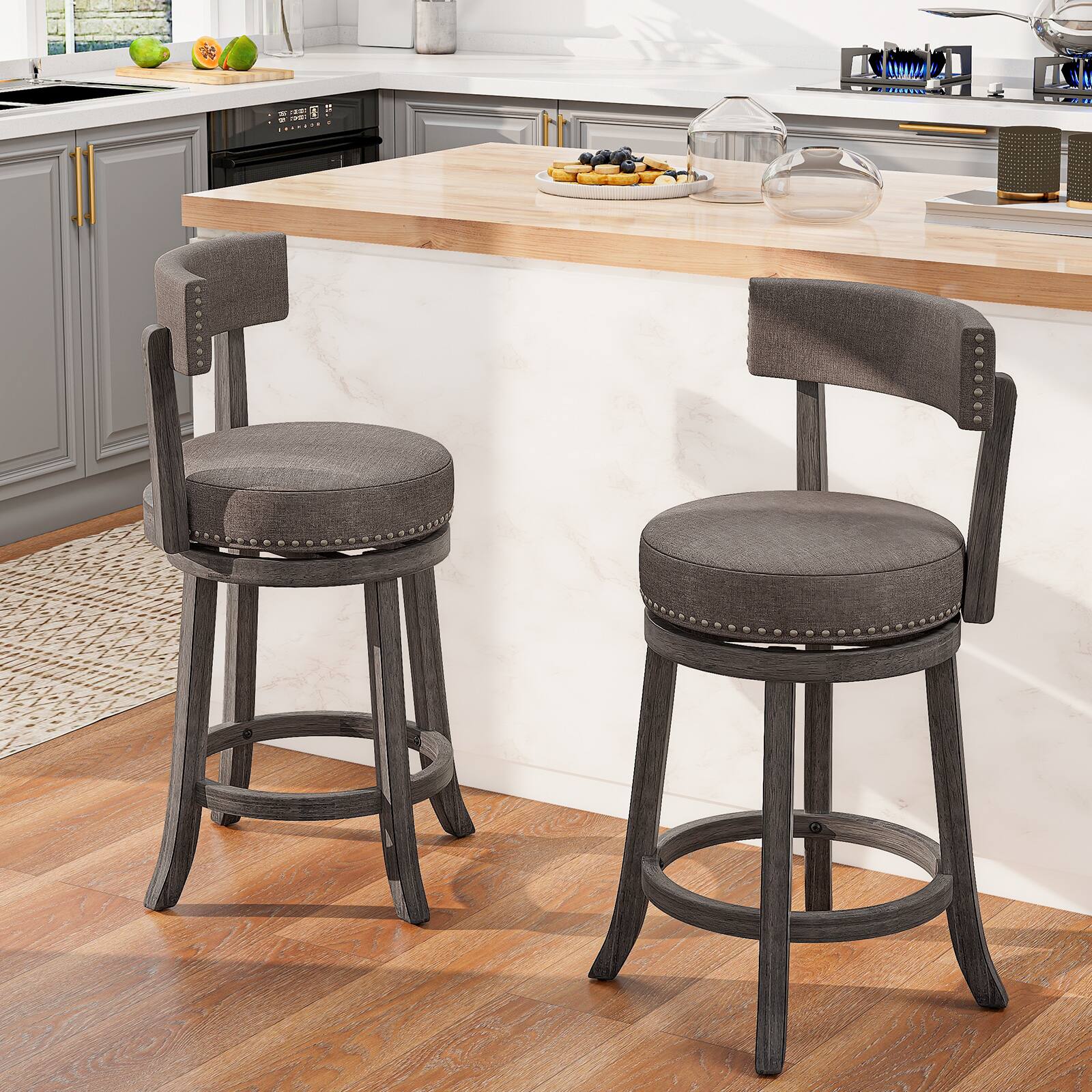Alt View 1. Gymax - Gymax 26'' Counter Height Chairs Set of 2 w/ 360°  Swivel Seat Back & Cushioned Seat - Gray.