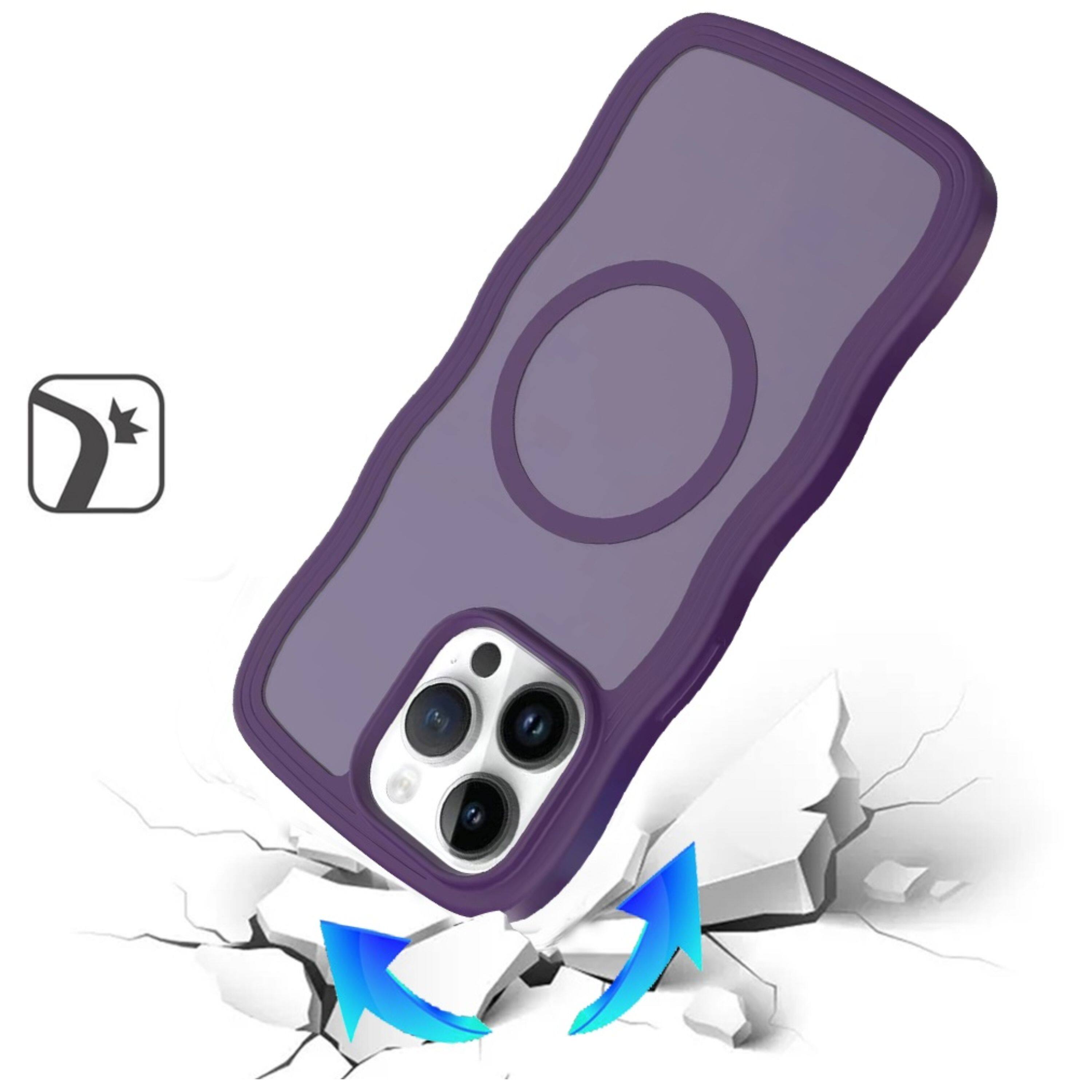 Angle. Kitcheniva - Modern Wavy Grip Magnetic Ring Holder Phone Cover For iPhone 13 Pro Max Dark Purple - Dark Purple.