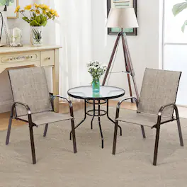 Costway - 2PCS Patio Chairs Dining Chair Deck Yard W/Armrest - Gray