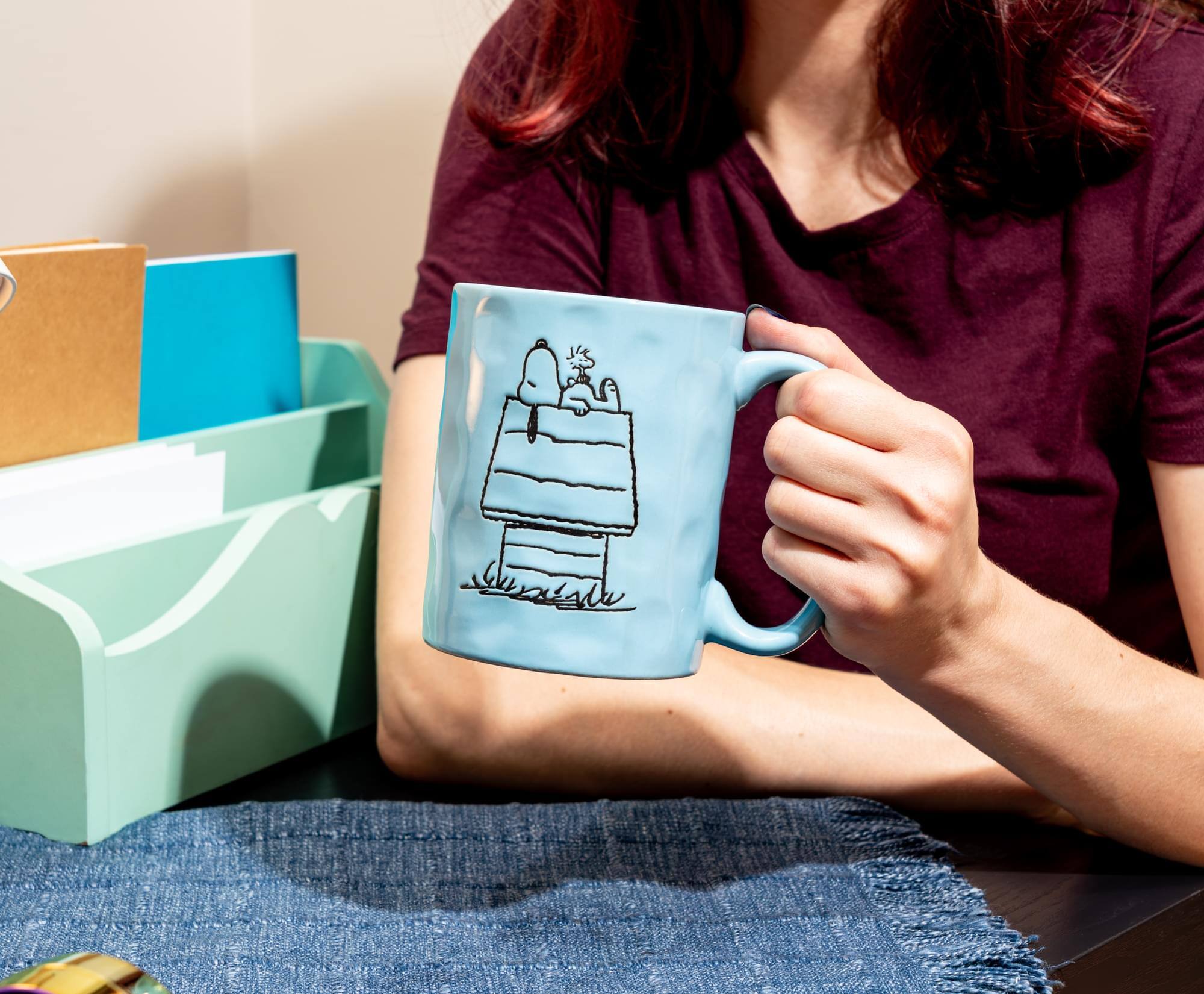 Alt View 5. Silver Buffalo - Peanuts Snoopy and Woodstock House Wax-Resist Pottery Mug | Holds 17 Ounces - Blue.