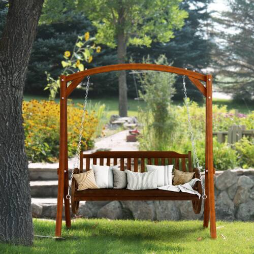 Alt View 9. Winado - Porch Swing Chair Only 5FT Farmhouse Style, Hanging Wooden Swing with Wheels Decoration for Outdoor Garden Countryside - Carbonized.