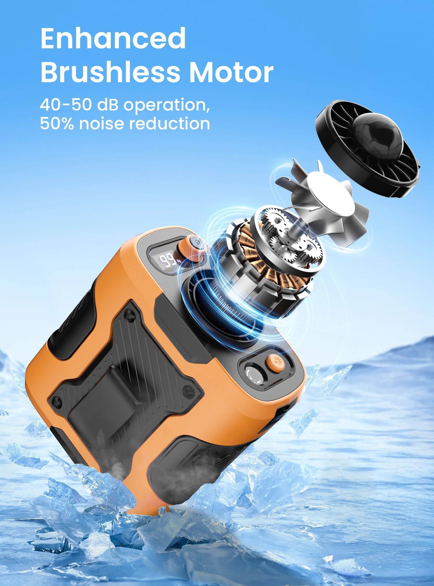 Enhanced Brushless Motor  
40-50 dB operation, 50% noise reduction
