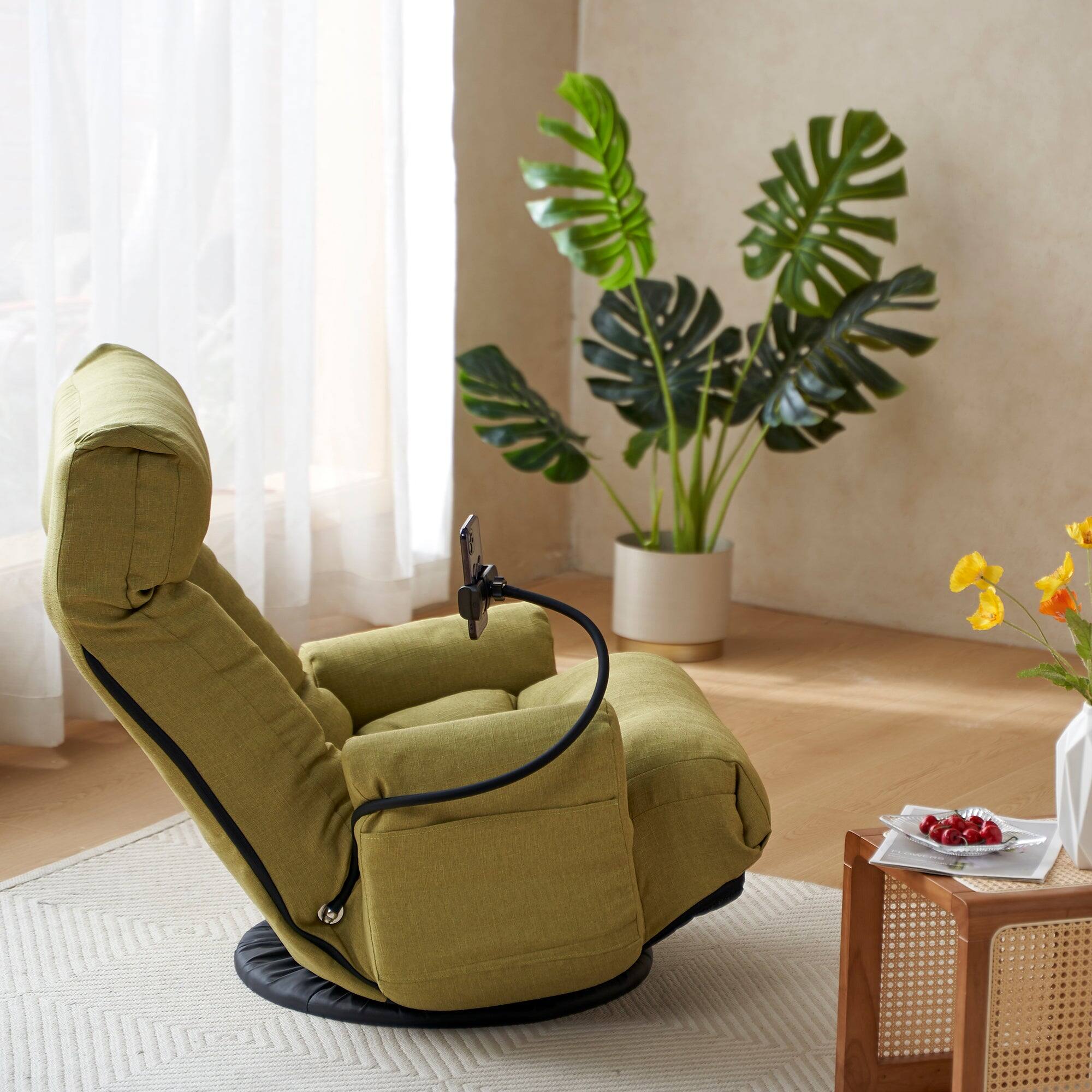 Alt View 4. Boyel Living - 360 Rotating Foldable Adjustable Floor Lounge Chair Comfortable Seating for Living Room Bedroom Green - Green.