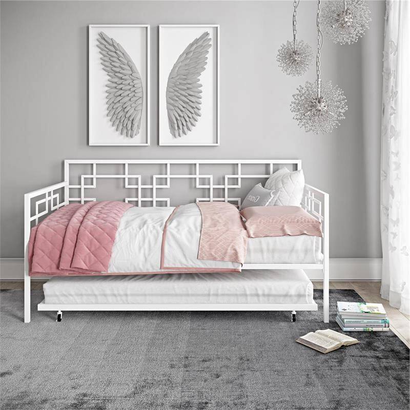 Alt View 1. Hivvago - Hivvago Contemporary Metal Daybed Frame with Twin Pull-Out Trundle Bed - White.