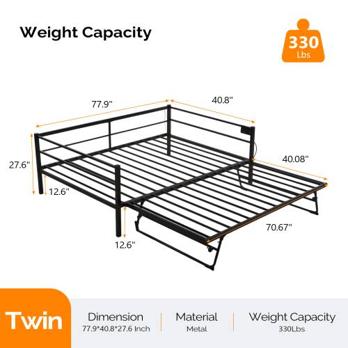 Weight Capacity: 330 Lbs  
Dimensions: 77.9" x 40.8" x 27.6"  
Material: Metal  
Twin Dimension: 77.9" x 40.8" x 27.6" Inch