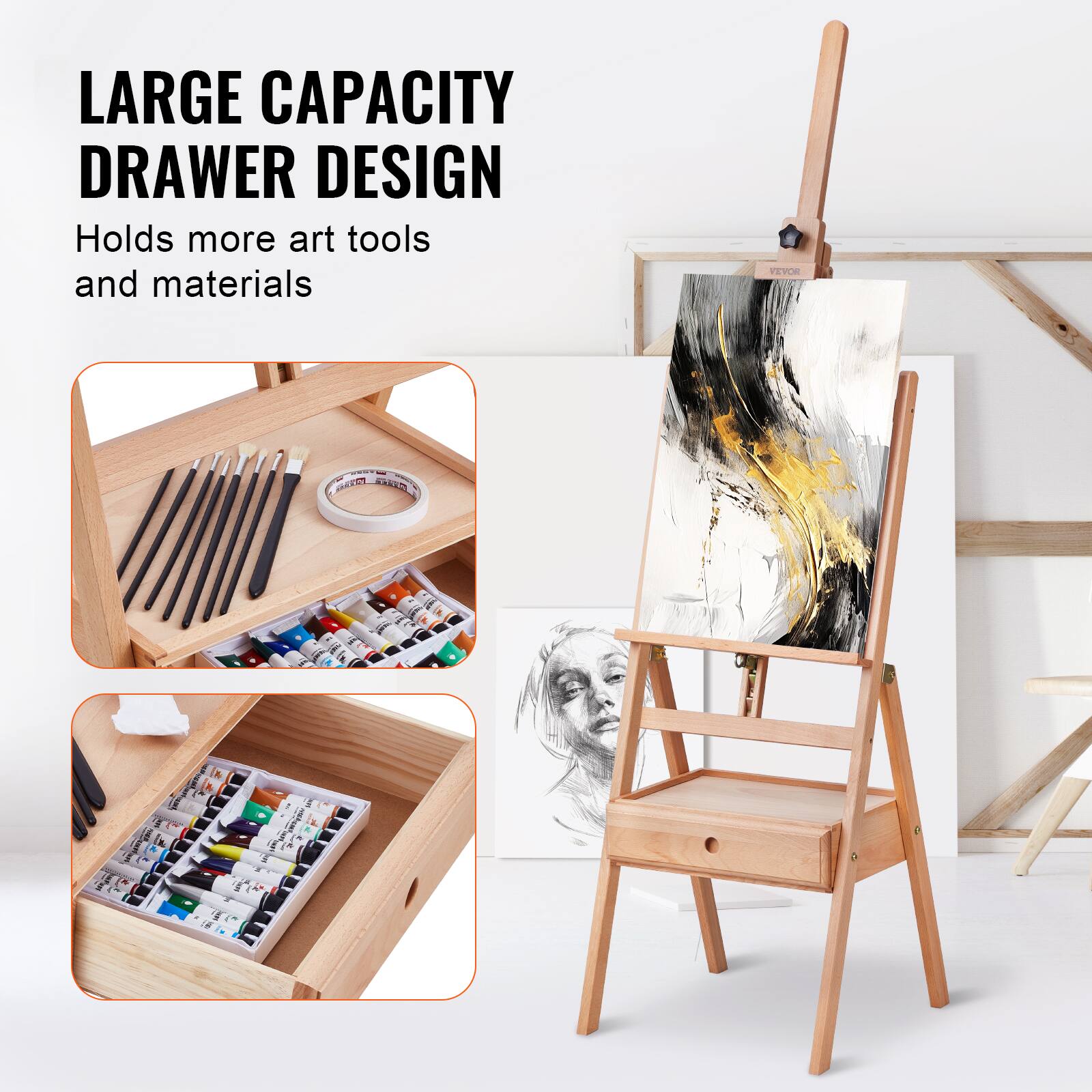 LARGE CAPACITY DRAWER DESIGN  
Holds more art tools and materials