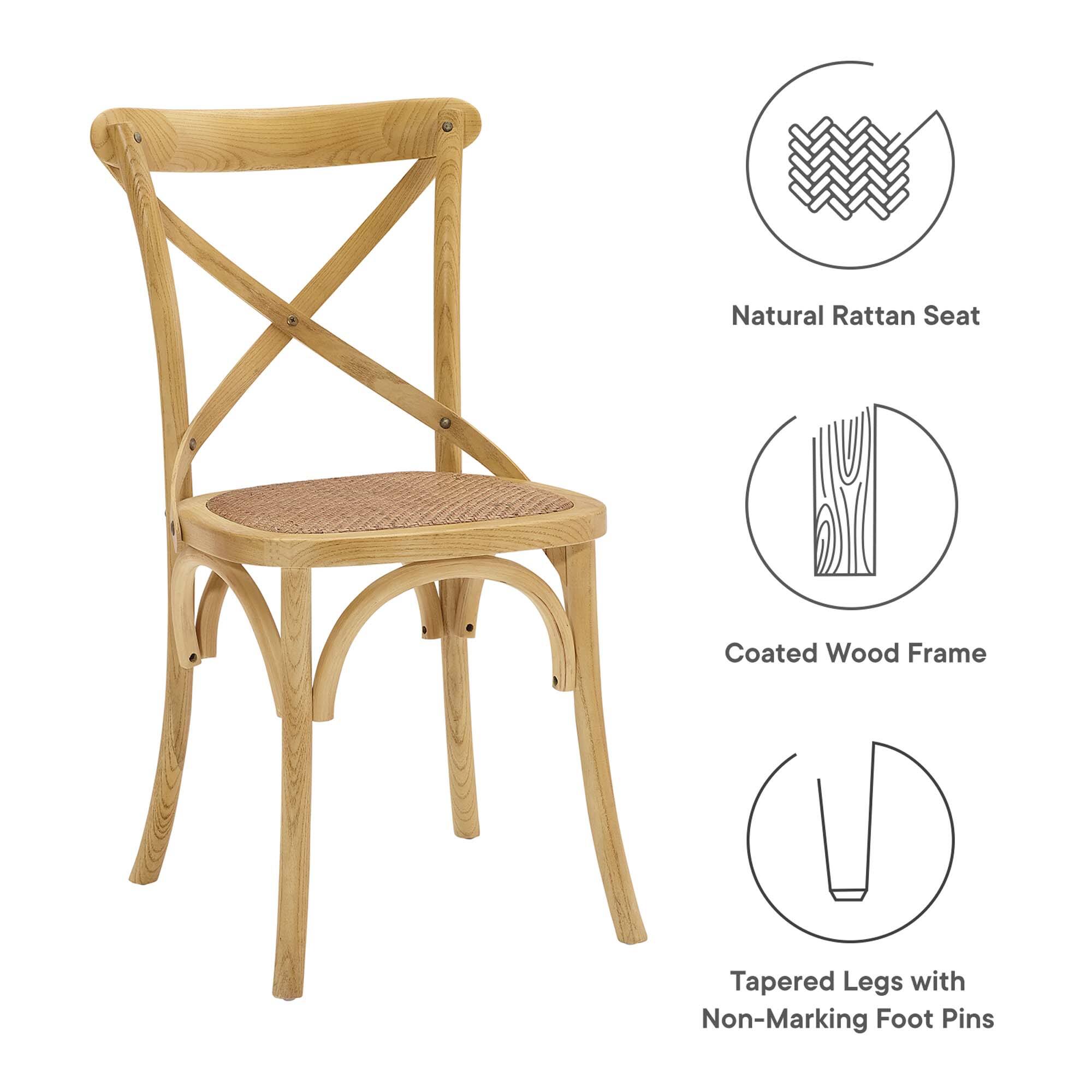 Natural Rattan Seat  
Coated Wood Frame  
Tapered Legs with Non-Marking Foot Pins