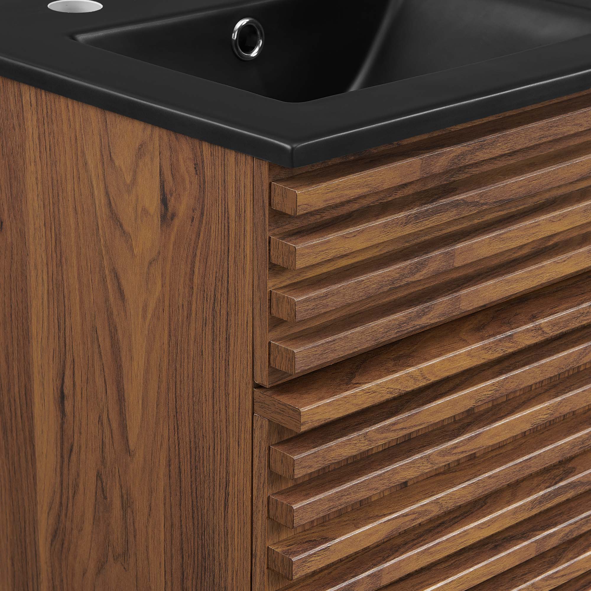 Alt View 6. Modway - Render Bathroom Vanity with Black Basin Included - Walnut Black.