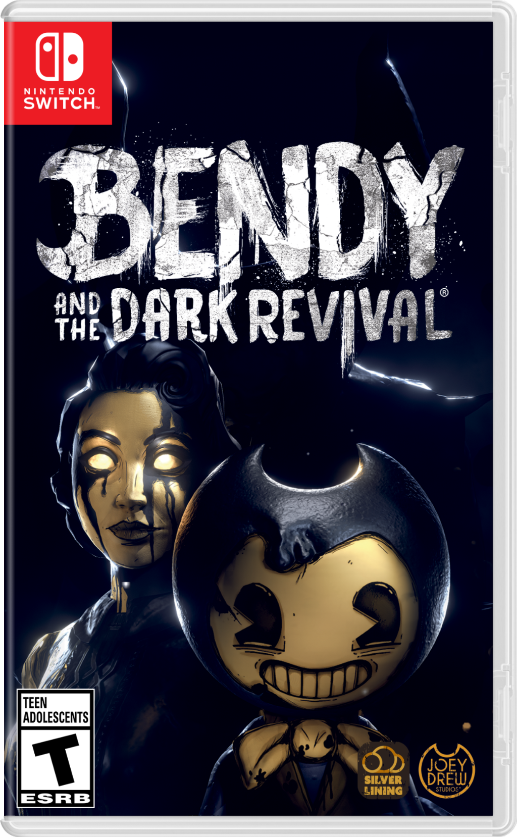 Nintendo Switch game Bendy and the Dark Revival is rated T for Teen and is developed by Joey Drew Studios.