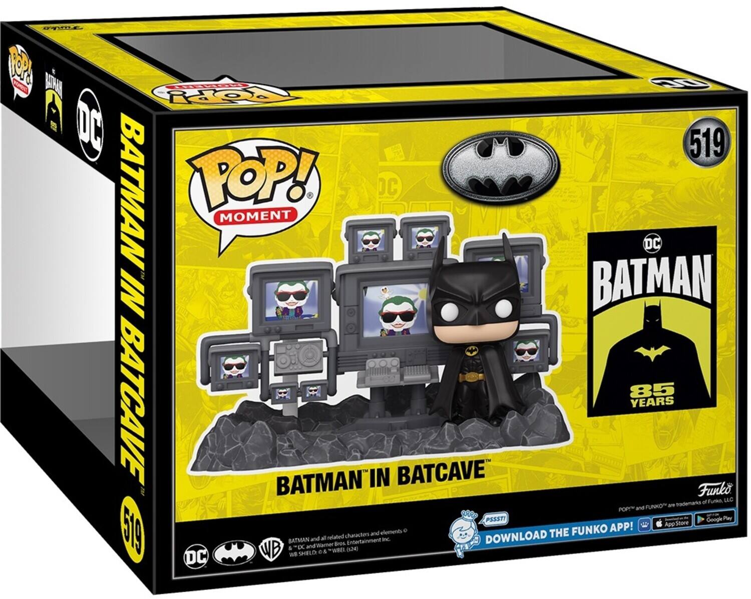 **BATMAN IN BATCAVE**

**POP! MOMENT**

**BATMAN 85 YEARS**

**519**

**Funko**

**DC**

**WB**

**PSSTI**

**DOWNLOAD THE FUNKO APP!**

**BATMAN and all related characters and elements © & ™ DC Comics and Warner Bros. Entertainment Inc. WB SHIELD: © & ™ "WB" Entertainment Inc. (24)**

**POP! and FUNKO are trademarks of Funko, LLC**

**Google Play App Store**