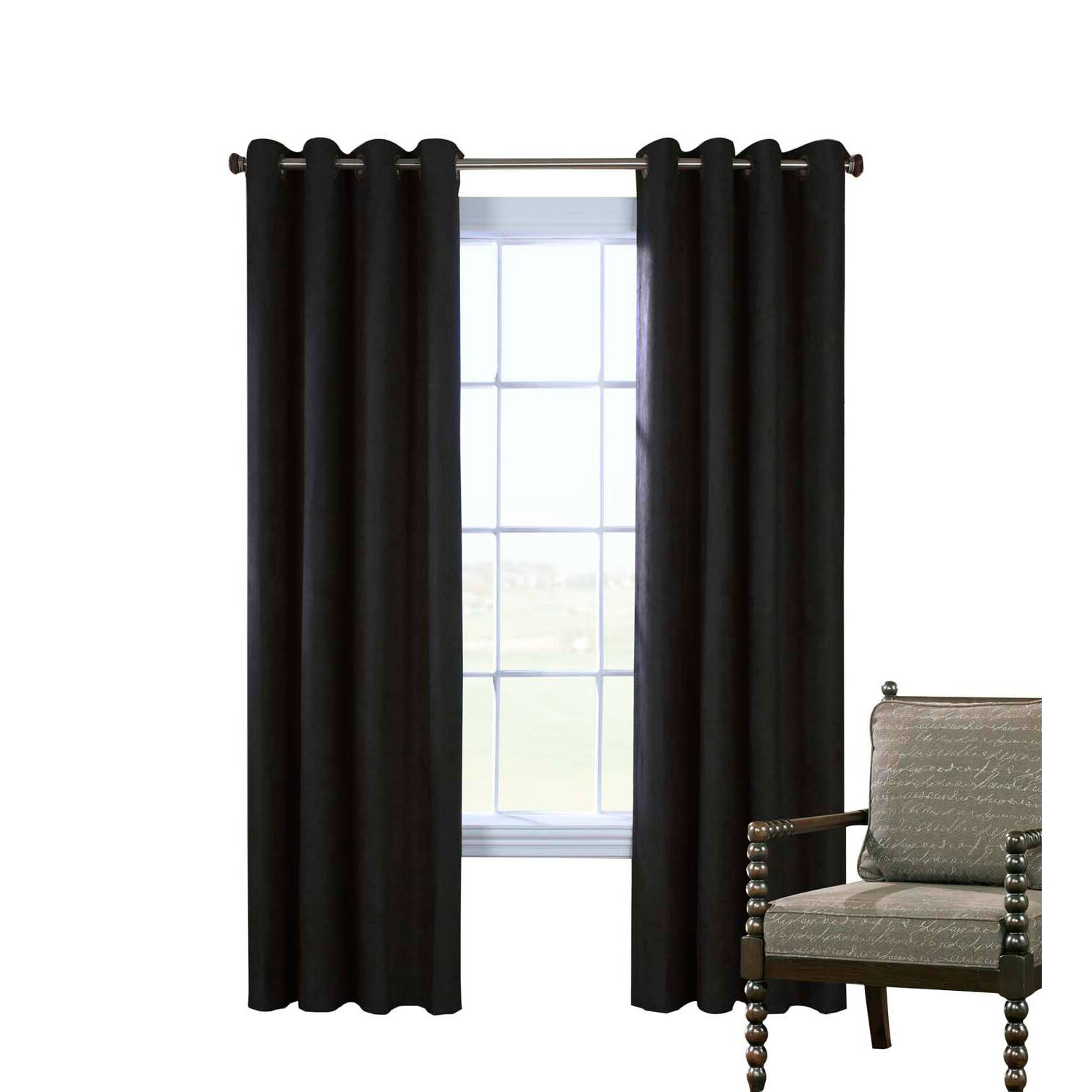 Front. Commonwealth Home Fashions - Commonwealth Thermaplus Navar Blackout Faux Suede Grommet Top Panel - 54x95" - Black - Black.