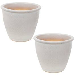 Sunnydaze - 15 in Ocean Villa High-Fired Glazed Ceramic Planter - Set of 2 - Pearl