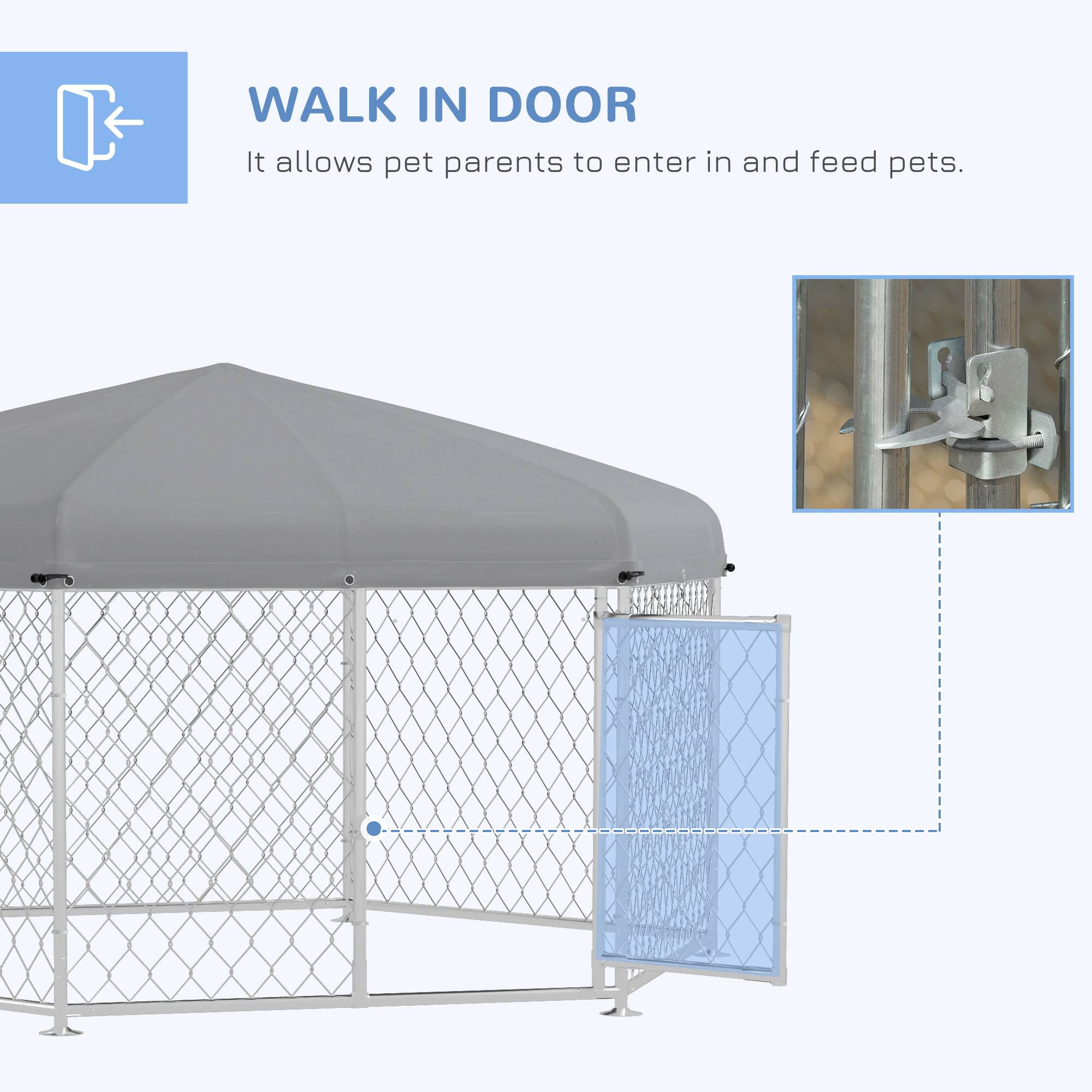 WALK IN DOOR  
It allows pet parents to enter in and feed pets.
