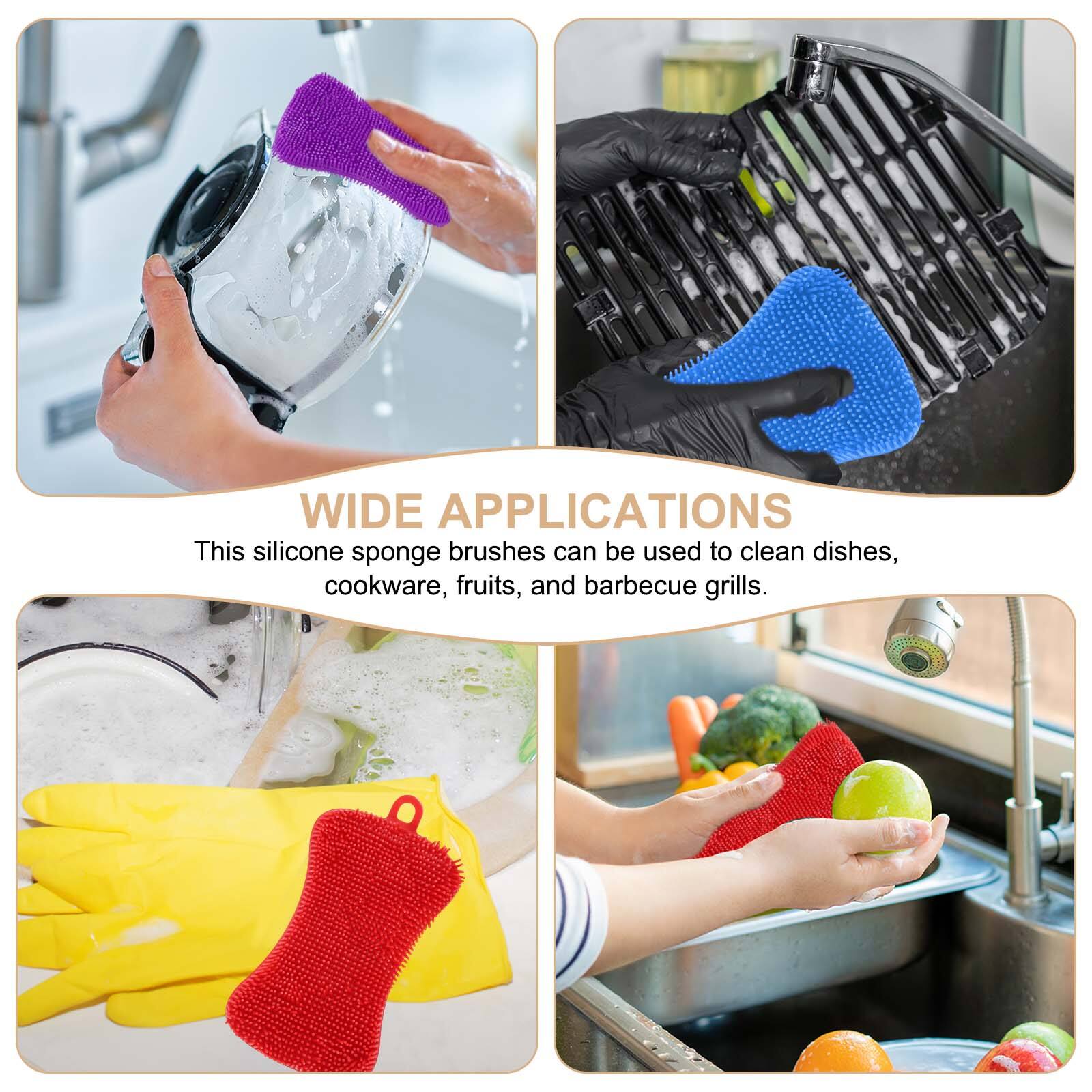 WIDE APPLICATIONS

This silicone sponge brushes can be used to clean dishes, cookware, fruits, and barbecue grills.