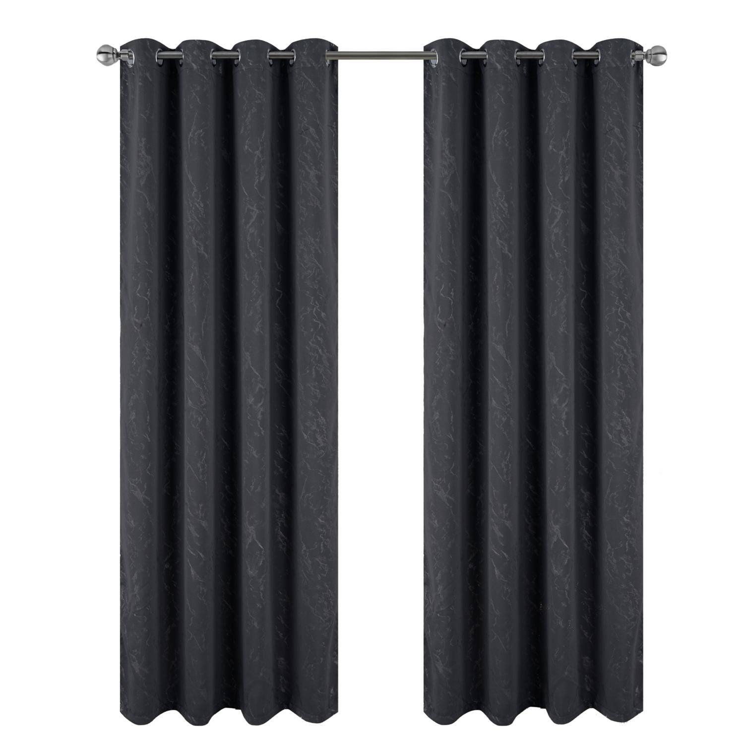 Front. RT Designers Collection - RT Designer Collection Heidi Halo Foil Blackout Luxurious Decorative Grommet Curtain Panel 54" x 90" Black - Black.