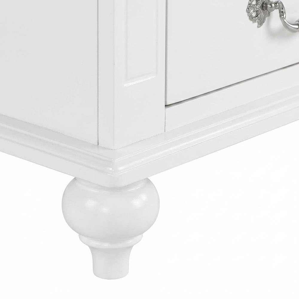 Alt View 1. FurniFact - Elegant White Nightstand with Three Drawers for Bedroom Storage - White.