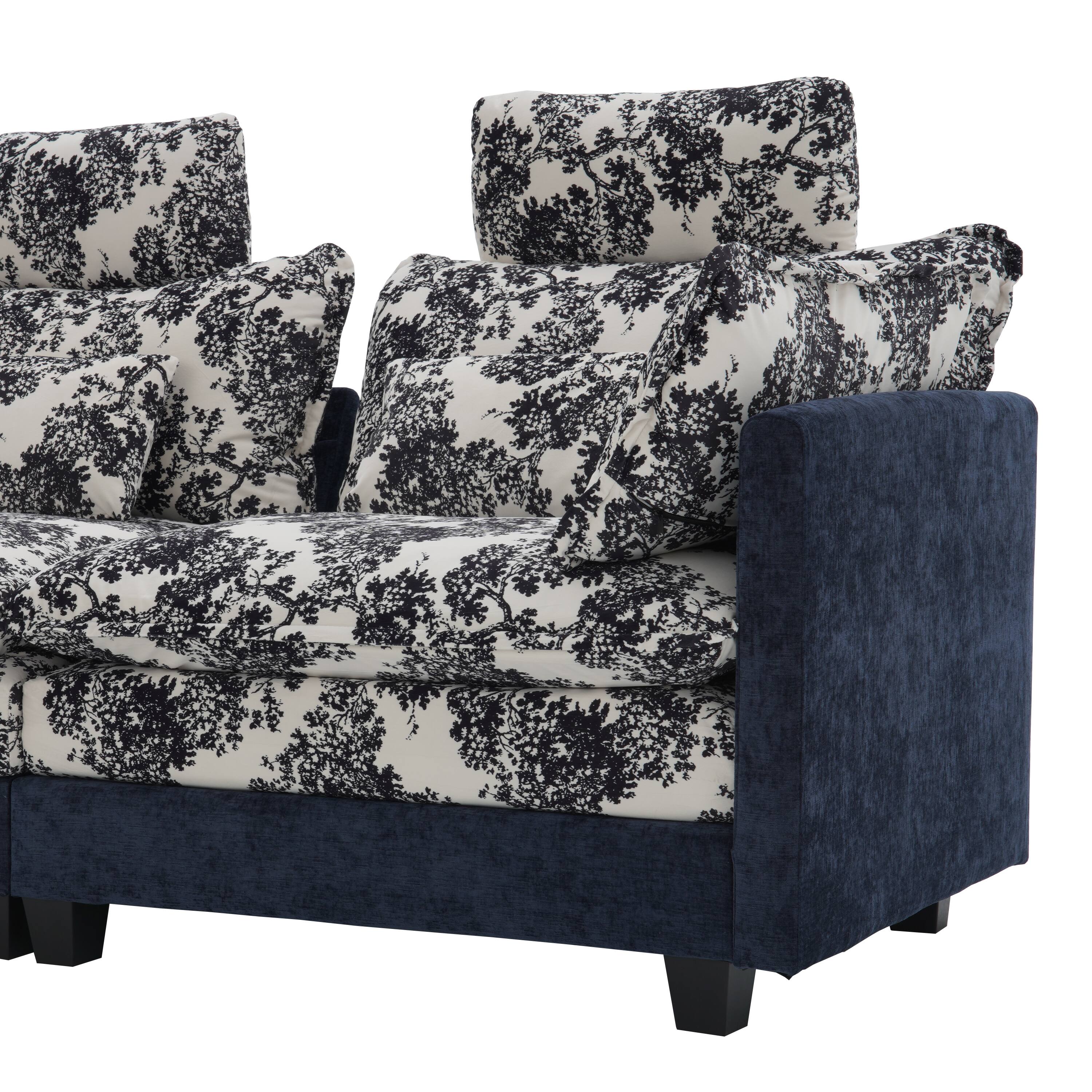 Alt View 6. Homsee - Vintage Floral Chenille Sectional Sofa, 4-Seater L-Shaped Couch with High Backrest, Spring Support & Plush Pillows - Dark Blue.