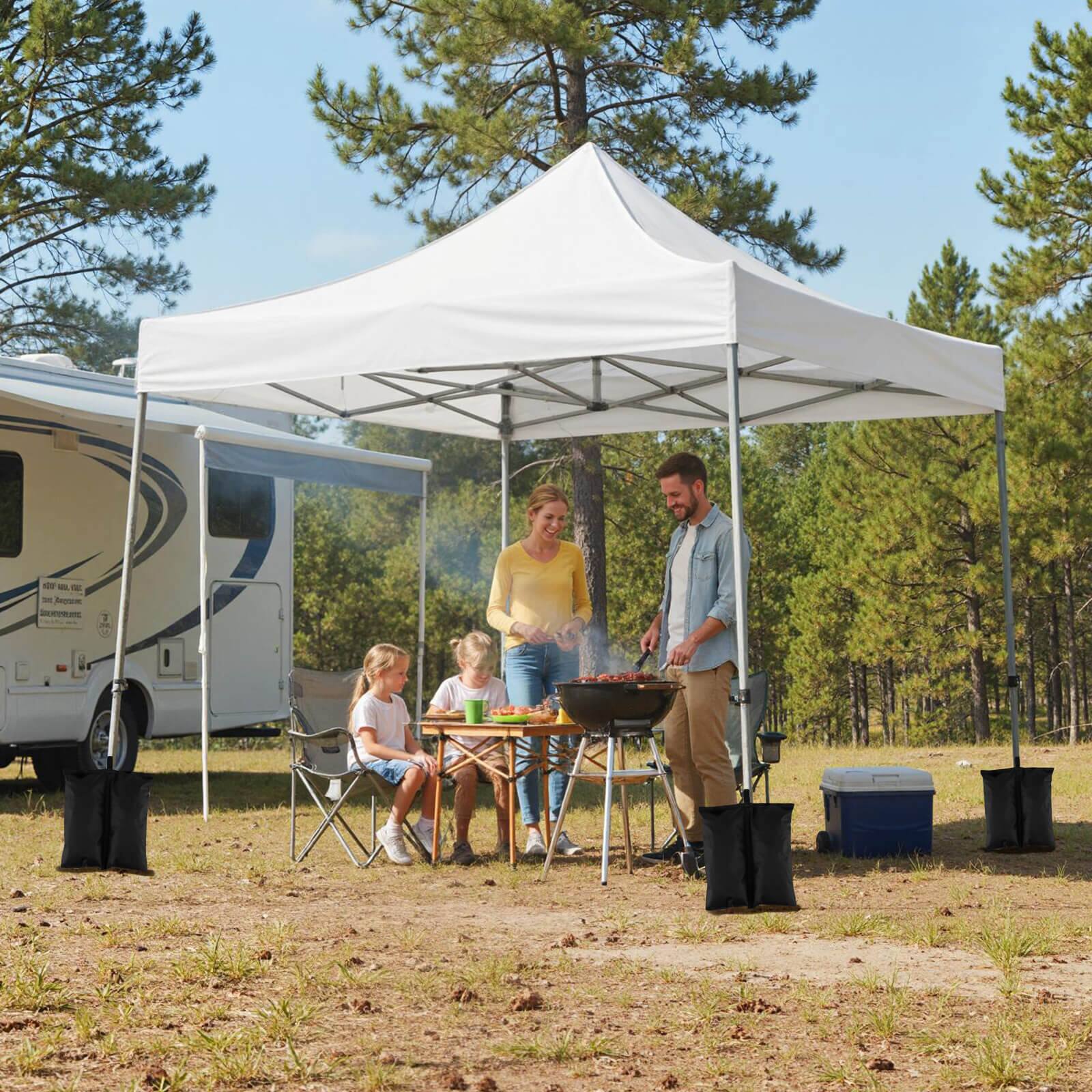 Alt View 4. Costway - Costway 10 x 10 FT Pop up Canopy Tent with Sidewalls & Awning, Wheeled Bag, Sandbags, Stake - White.