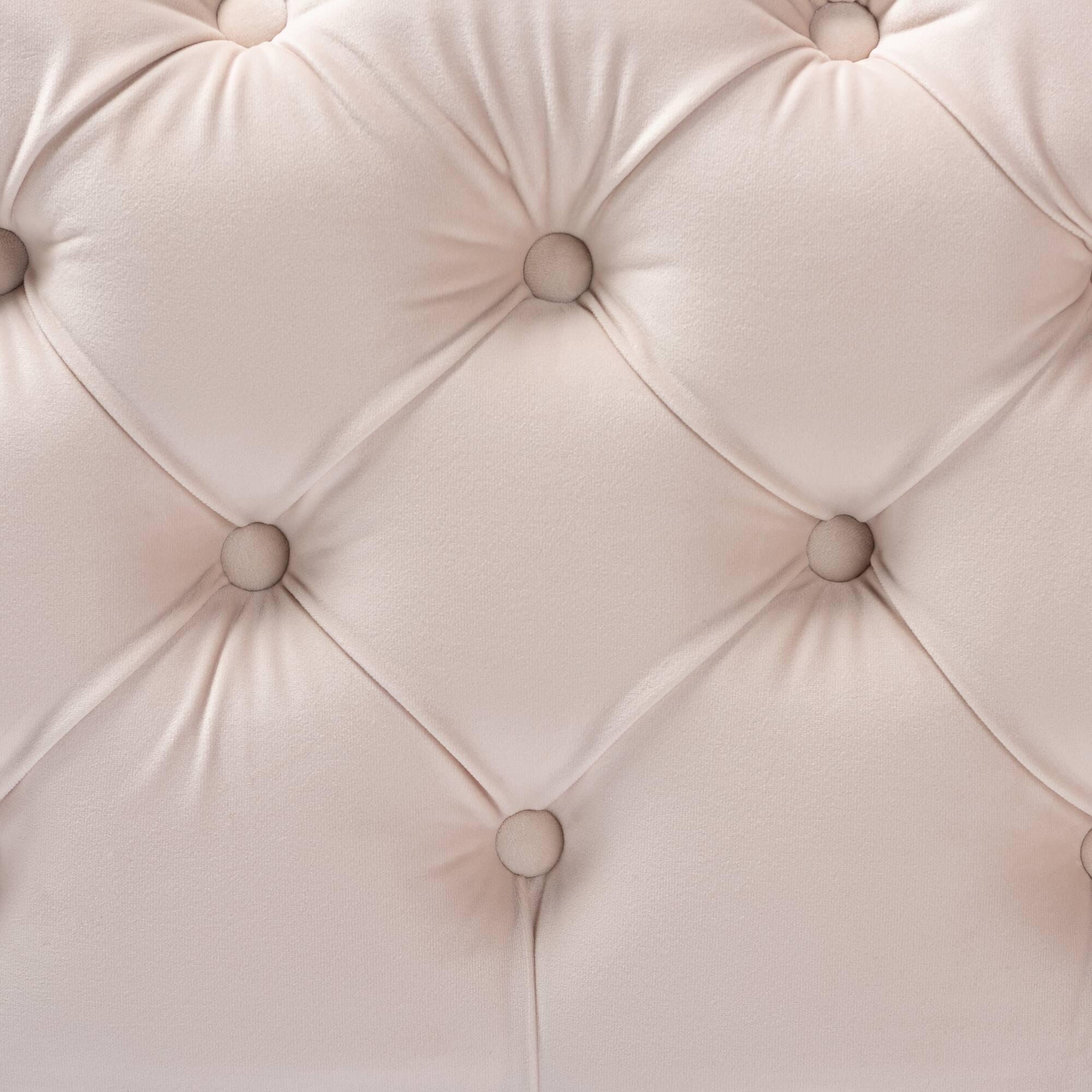 Left. Baxton Studio - Avara Glam and Luxe Velvet Fabric Upholstered Gold Finished Button Tufted Ottoman - Light Beige/Gold.