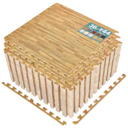 Sorbus - 3/8-Inch Thick 144 Sq. Ft. Wood Grain Floor Foam EVA Interlocking Mats Tiles w/ Borders - for Home, Trade Show - Light Brown
