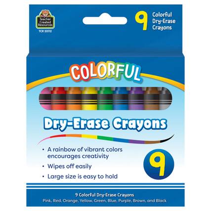 Teacher Created Resources TCR 20112 Colorful 9 Crayons Dry-Erase Crayons
- A rainbow of vibrant colors encourages creativity
- Wipes off easily
- Large size is easy to hold
9 Colorful Dry-Erase Crayons: Pink, Red, Orange, Yellow, Green, Blue, Purple, Brown, and Black