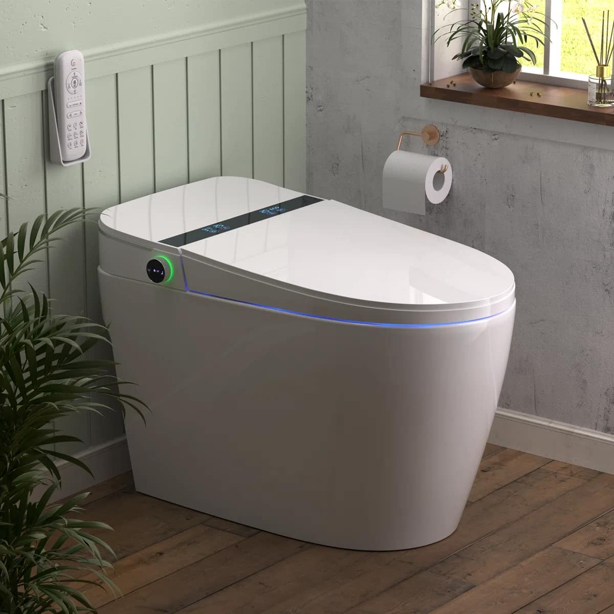 Koligey - Smart Toilet with Massage Bidet, Auto Open Lid/Seat, 1.28 Gallons Auto Dual Flush, Heat Seat, Warm Wash/Dryer - White