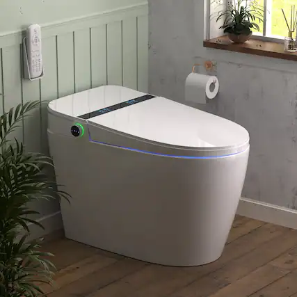 Front. Koligey - Smart Toilet with Massage Bidet, Auto Open Lid/Seat, 1.28 Gallons Auto Dual Flush, Heat Seat, Warm Wash/Dryer - White.
