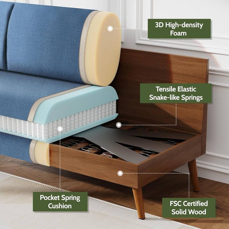 3D High-density Foam, Tensile Elastic Snake-like Springs, Pocket Spring Cushion, FSC Certified Solid Wood