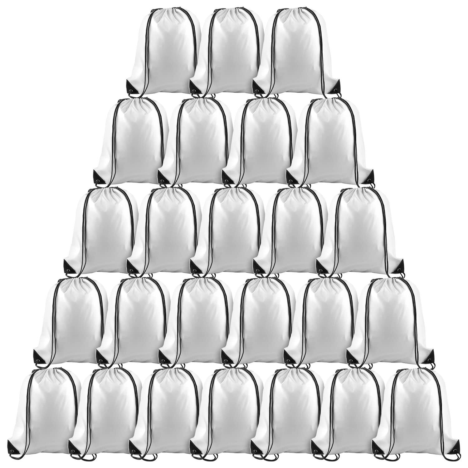 Stamp n Camp - 6 Drawstring Bags Bulk Black Backpack String Cinch Sack Sport Gym For Yoga Traveling Outdoor Sports - White-25