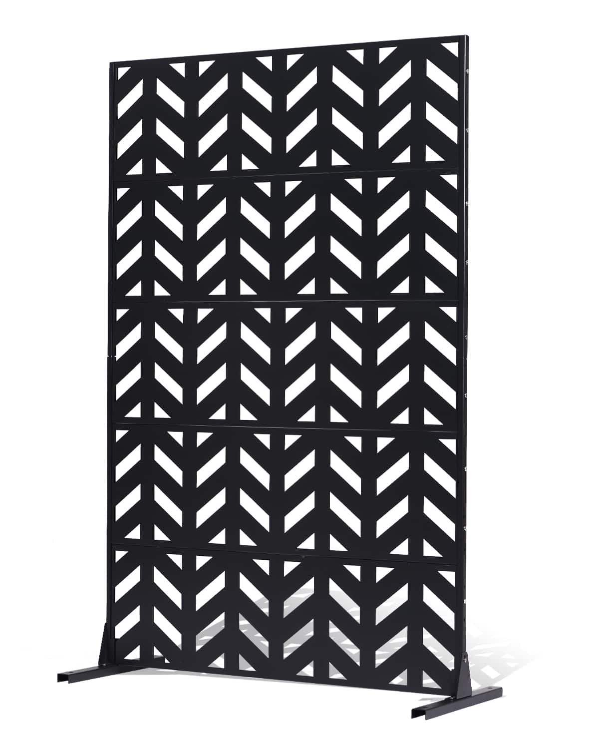 VEVOR - Metal Privacy Screen, 47" W x 72" H, Outdoor Privacy Screens 5-Panel, Freestanding Outdoor Divider with Stand - Black