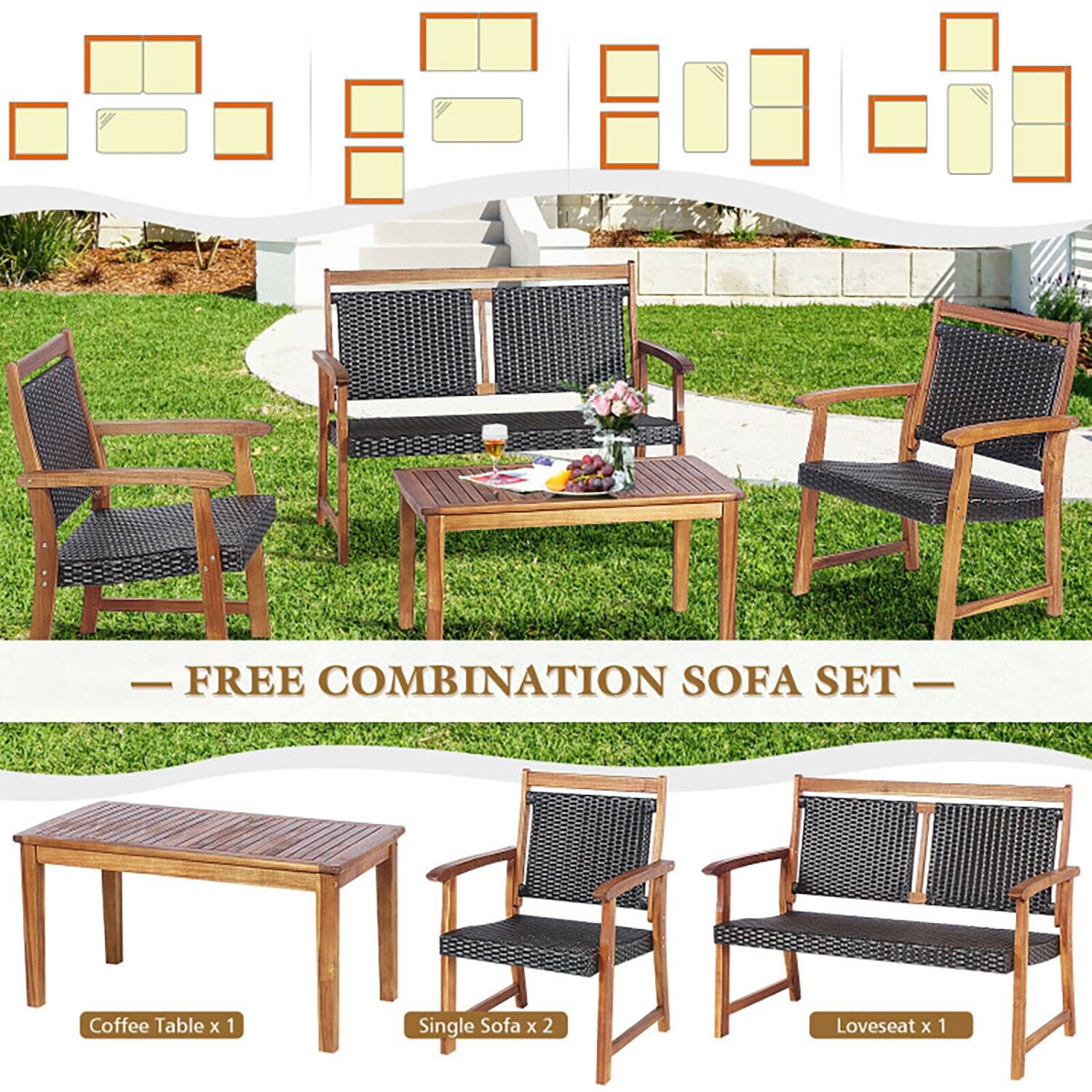 FREE COMBINATION SOFA SET  
Coffee Table x 1  
Single Sofa x 2  
Loveseat x 1