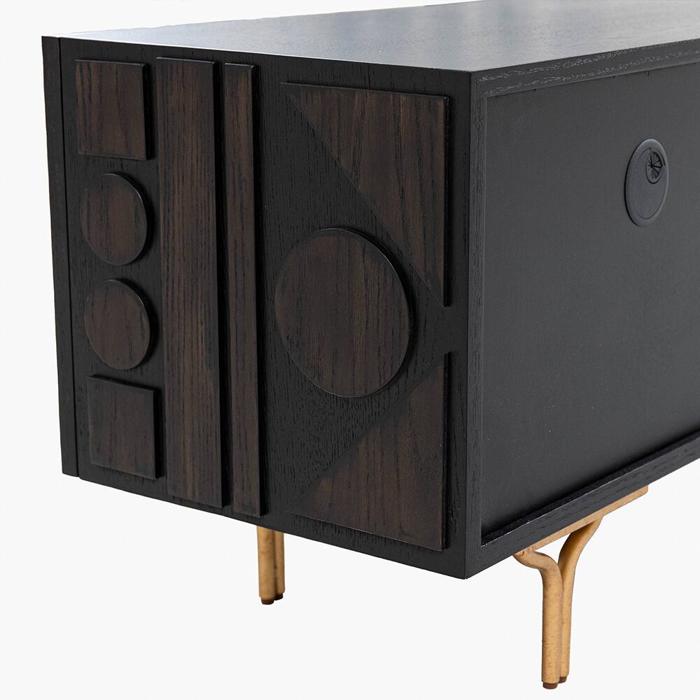 Alt View 1. POVISON - 94.49" Mid-Century TV Stand, Red Oak Veneer Smoky TV Console, Wood Media Console, Metal Legs, Perfect for 85-in TVs - Smoky.