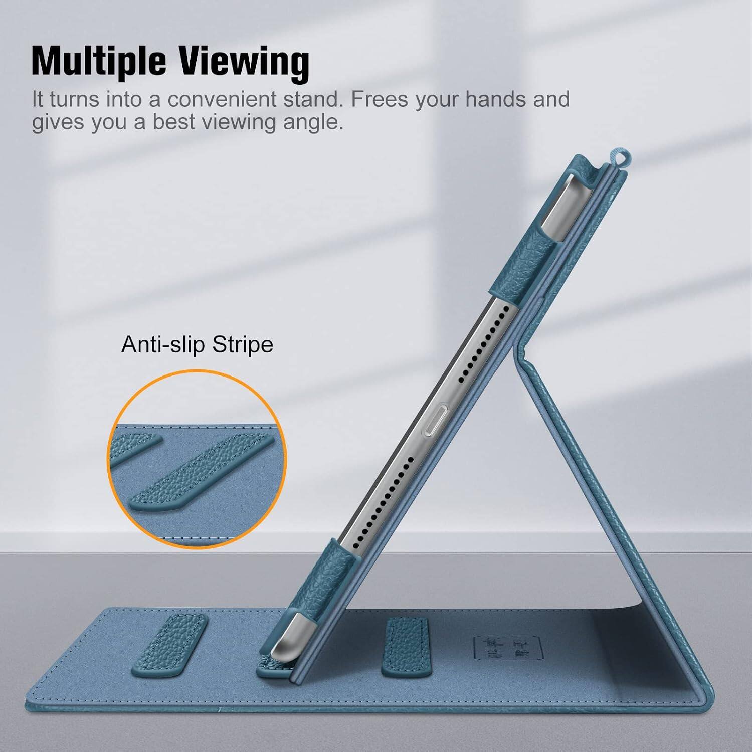 Multiple Viewing  
It turns into a convenient stand. Frees your hands and gives you a best viewing angle.

Anti-slip Stripe