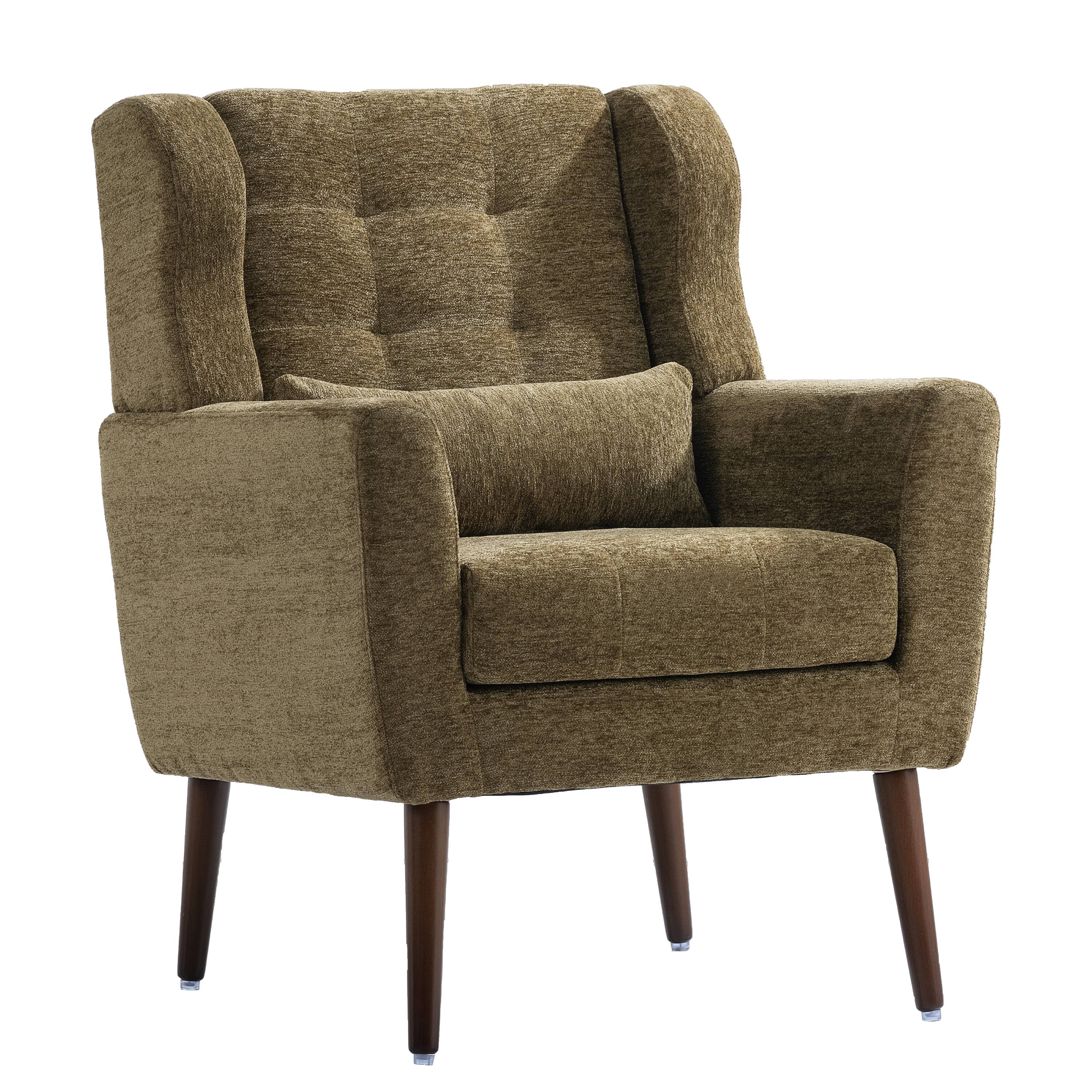 Trinkets Crazed - Modern Wingback Living Room Chair, Upholstered Fabric Accent Armchair, Single Sofa Chair with Lounge Seat - Olive Green