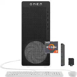 HP OMEN - 16L Gaming Desktop,AMD Ryzen 7 8700F,NVIDIA GeForce RTX 5060,32GB DDR5,2TB SSD+1TB Docking Station,Win 11 - White