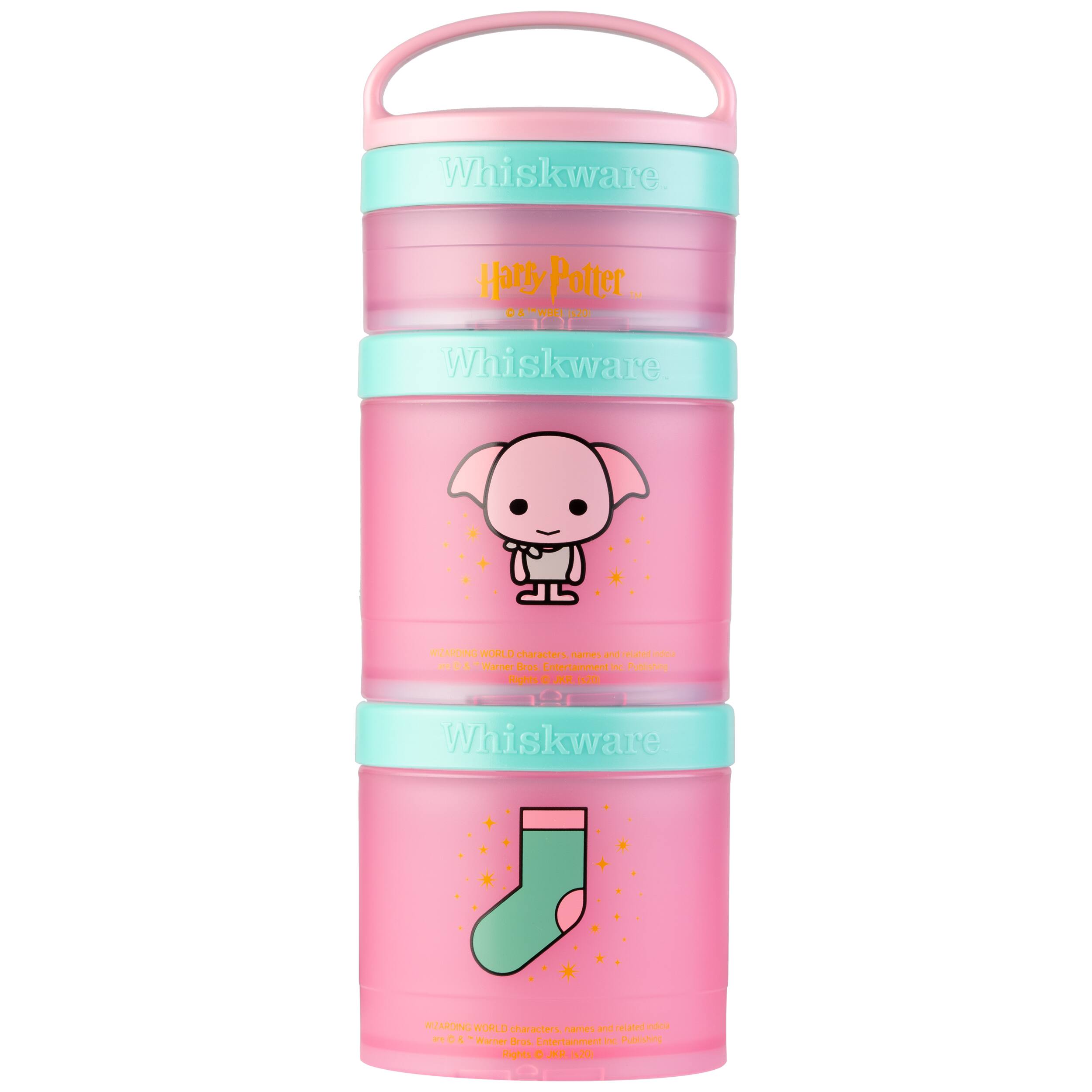 Angle. Whiskware - Dobby Whiskware Stackable Snack Pack - 3 Jar - Pink.