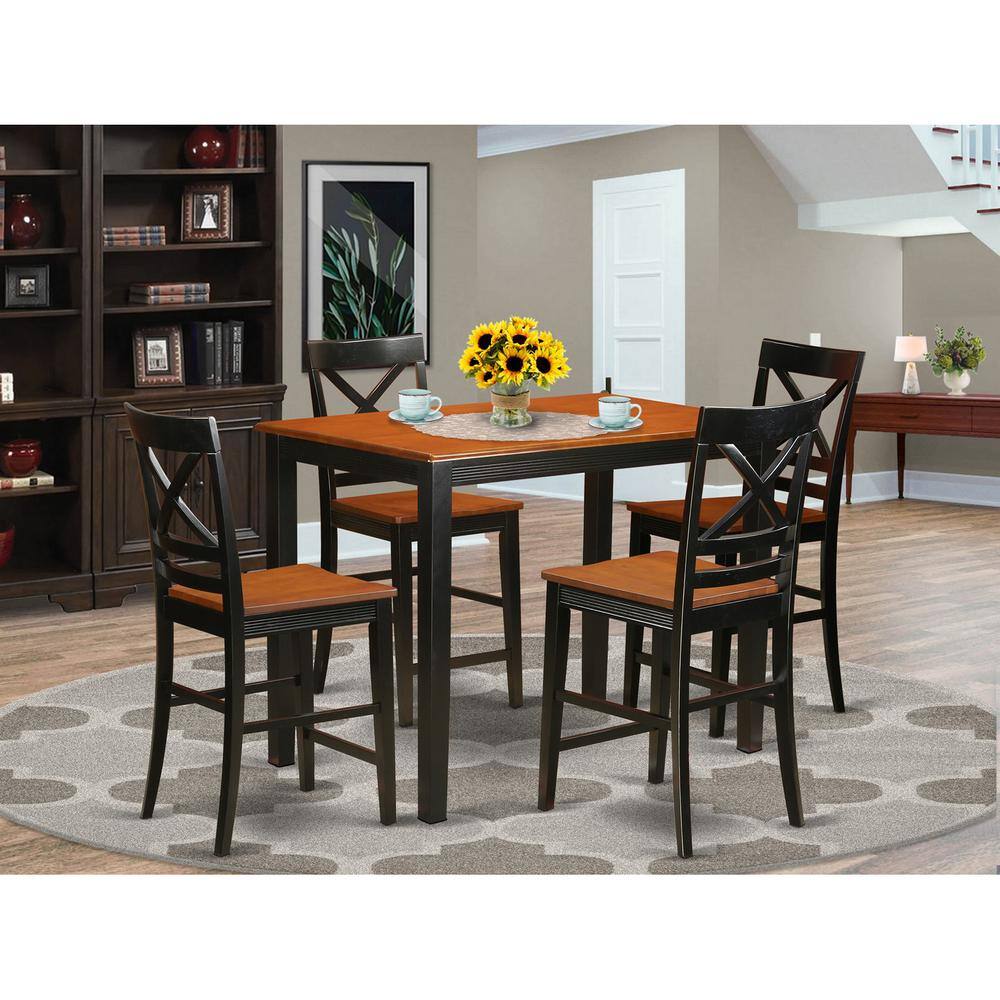 Back. East West Furniture - 5 Pc counter height Dining room set-pub Dining Table and 4 Dining Chairs. - Black & Cherry.