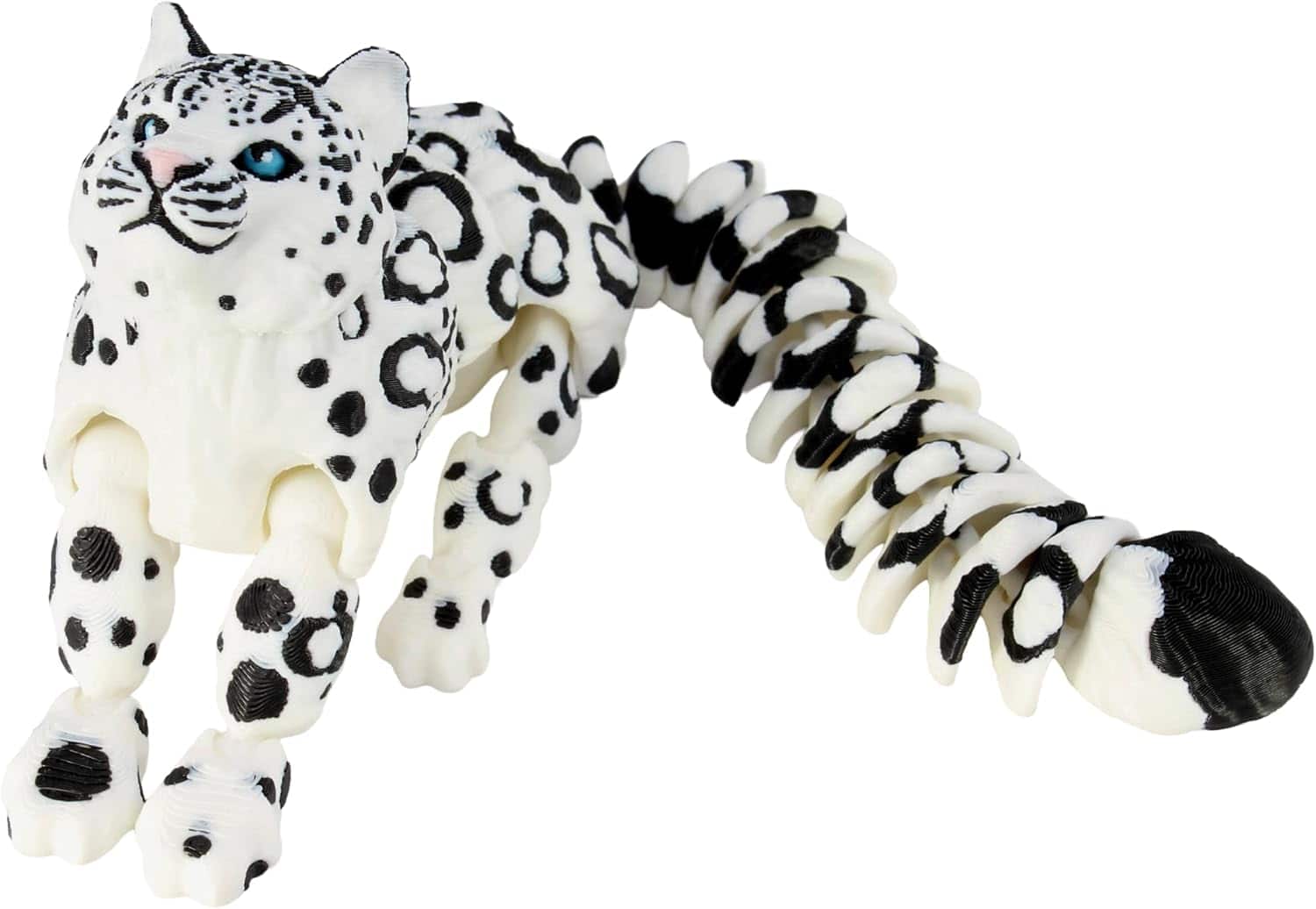 JuzToys - 3D Printed Articulated Snow Leopard Figurine, 9.25" Flexible Jointed Snow Leopard for Desk Collectible Gift by PowerTRC - Multicolored