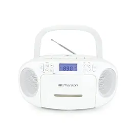 Emerson - Portable CD Player Boombox with Cassette Player Combo, Tape Recorder, AM/FM Radio, AUX Input, (EPB-3003 - White