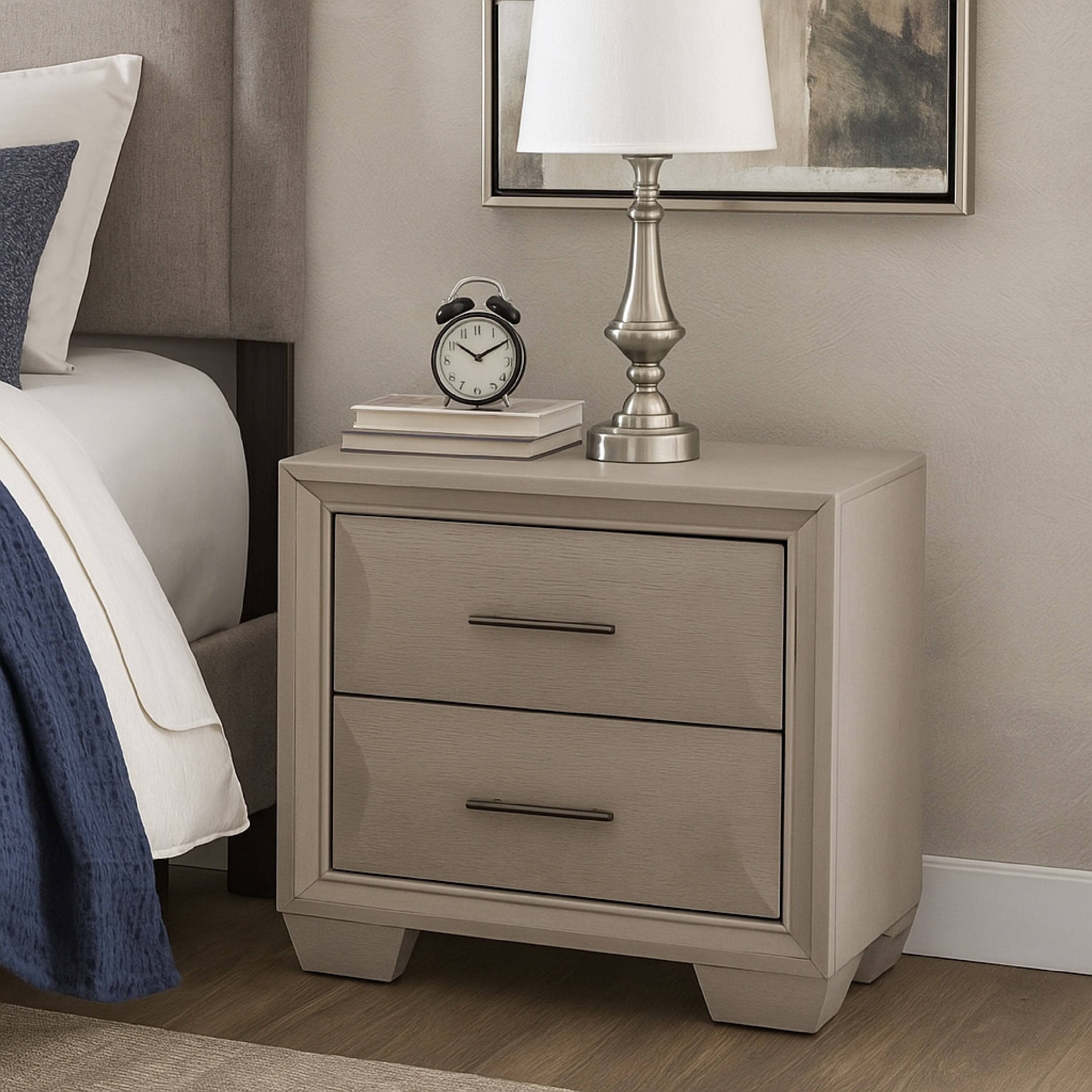 Alt View 5. Manhattan Lane - Nitz Nightstand, 2 Drawers, White Solid Wood, Metal Handles, 27 Inch - White, Gold.