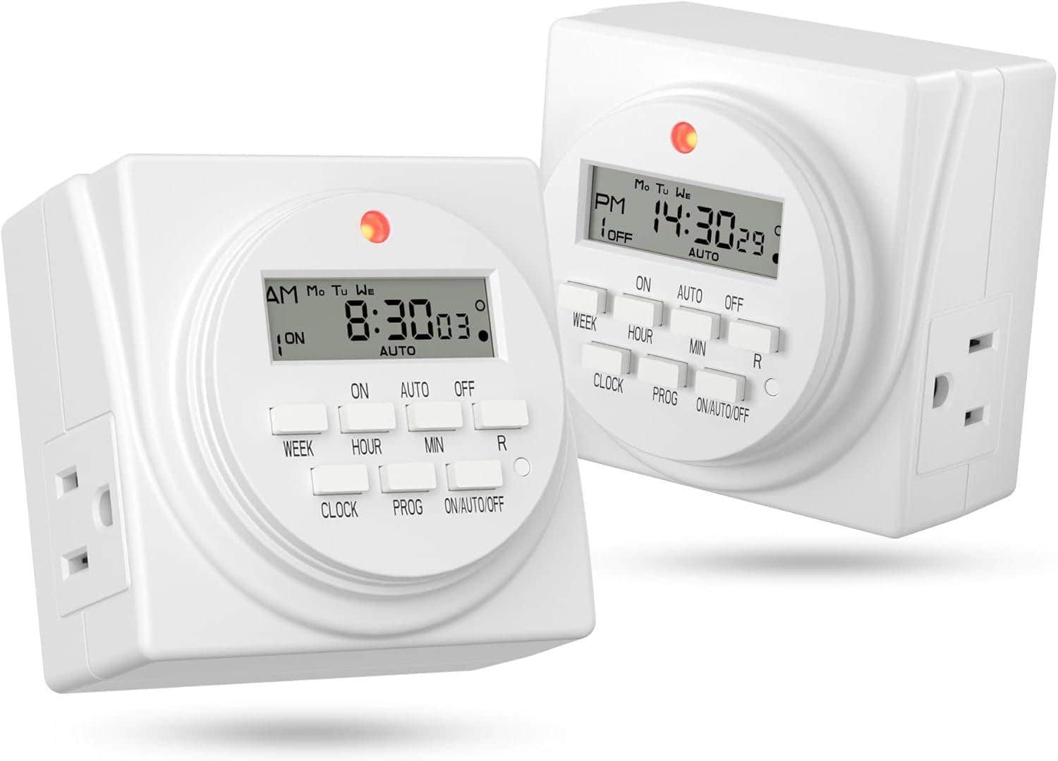 BN-LINK - 7-Day Heavy Duty Digital Programmable Timer, Dual Outlet, 120V 60Hz, ETL Listed (2-Pack) - White