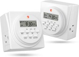 BN-LINK - 7-Day Heavy Duty Digital Programmable Timer, Dual Outlet, 120V 60Hz, ETL Listed (2-Pack) - White