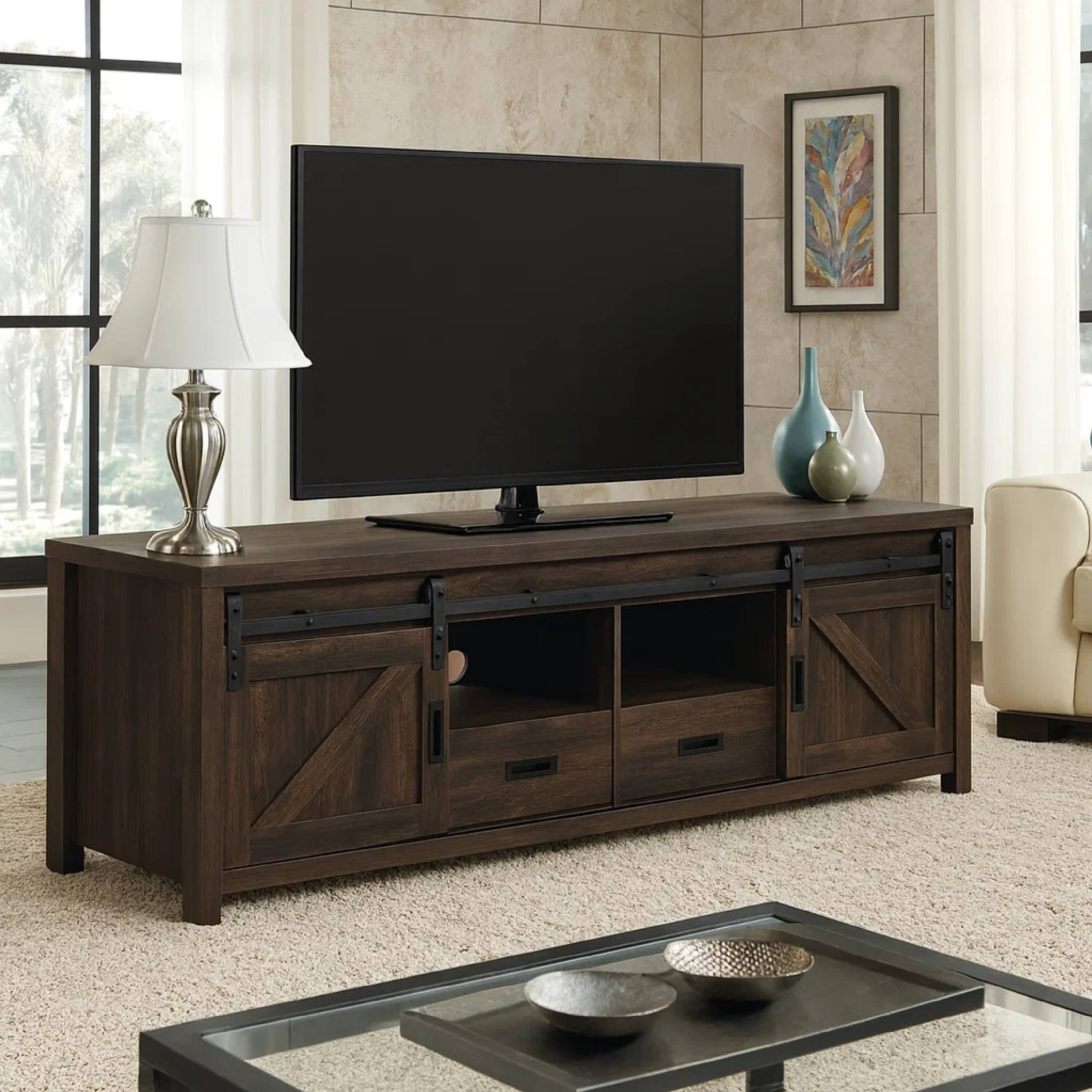 Alt View 5. Manhattan Lane - Sem 79 Inch TV Media Entertainment Console, 2 Drawers - Brown, Black.