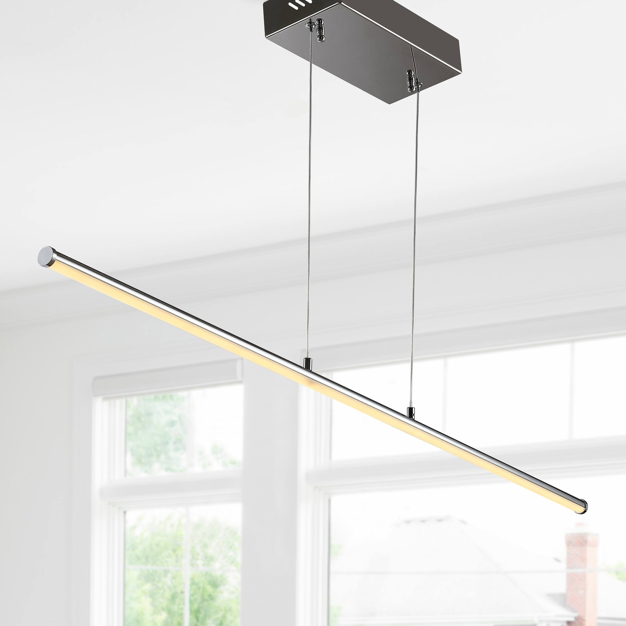 Alt View 1. Jonathan Y - Conley 39.5" Dimmable Adjustable Integrated LED Metal Linear Pendant, Chrome - Chrome.