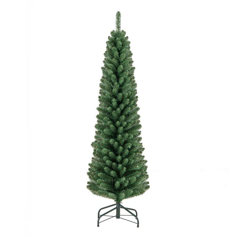 WELLFOR - 5ft Unlit Artificial Christmas Tree, Slim Pencil Hinged Xmas Tree with295 Branch Tips for Home Holiday Decoration - Green