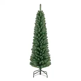 WELLFOR - 5ft Unlit Artificial Christmas Tree, Slim Pencil Hinged Xmas Tree with295 Branch Tips for Home Holiday Decoration - Green